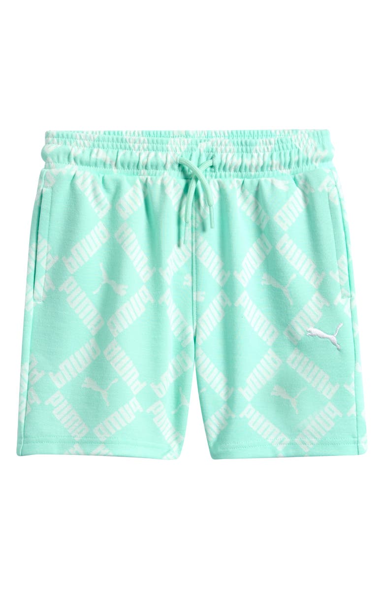 PUMA Kids' Club Pack Logo Print Shorts, Main, color, Mint Chip Indie