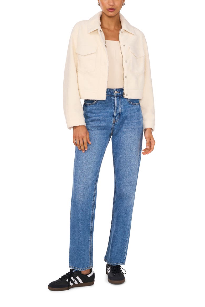 Faux Shearling Crop Jacket, Alternate, color, BIRCH