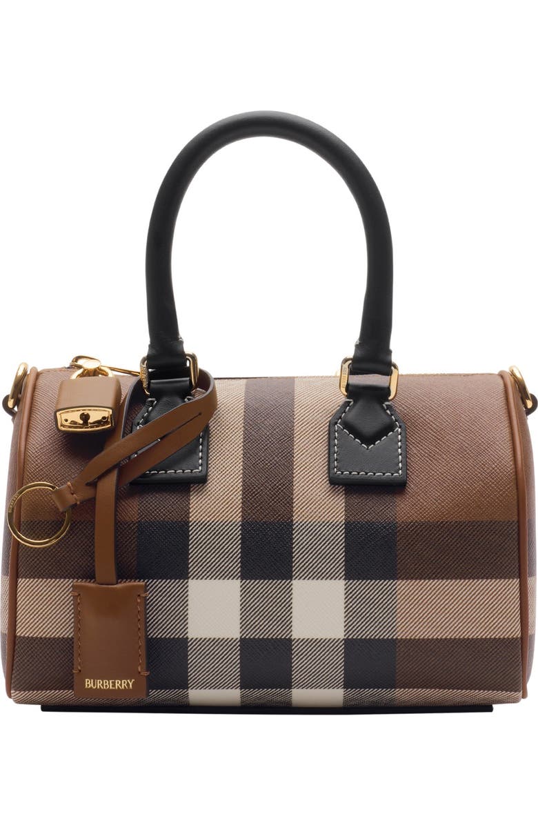 Burberry Mini Check Bowling Bag, Main, color, Dark Birch Brown
