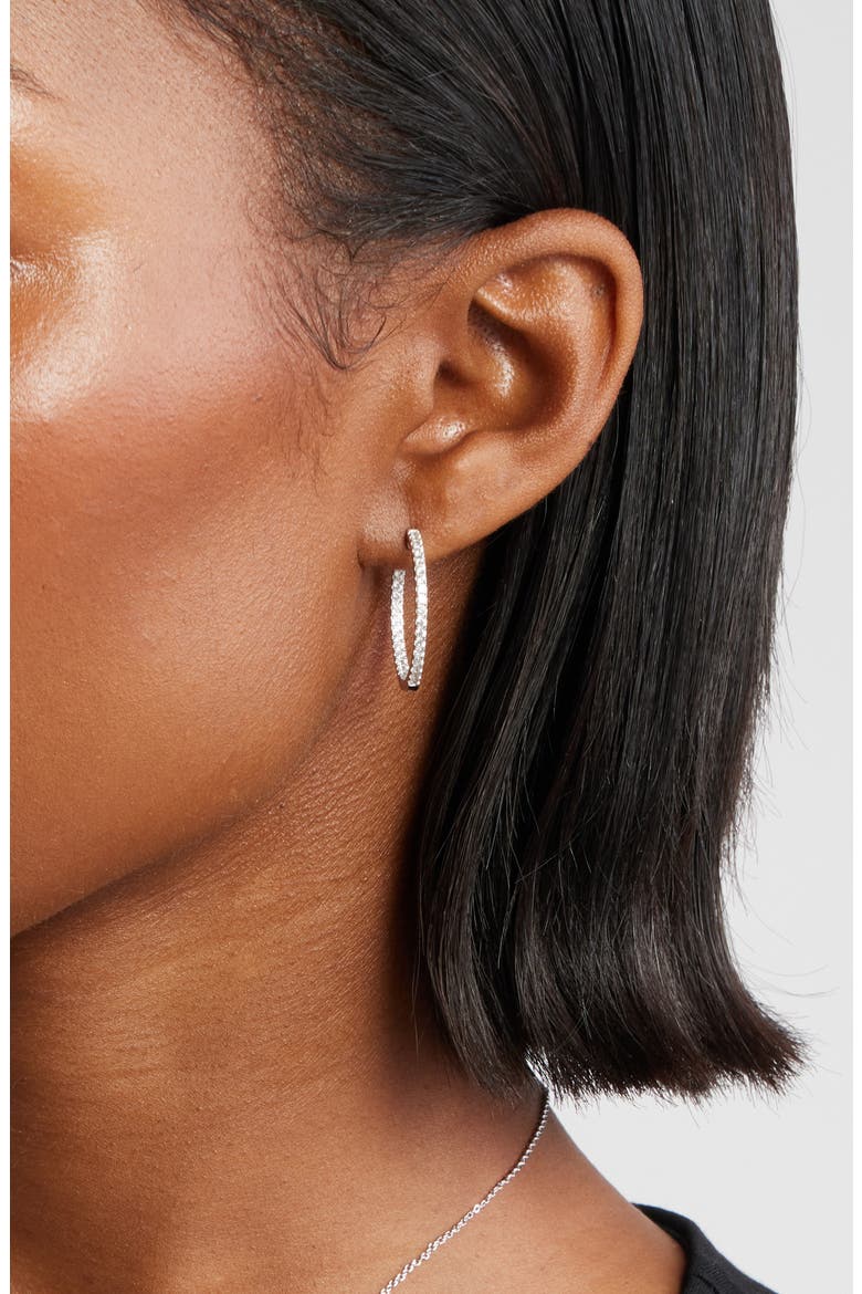 Pavé Cubic Zirconia Hoop Earrings, Alternate, color, PLATINUM PLATED