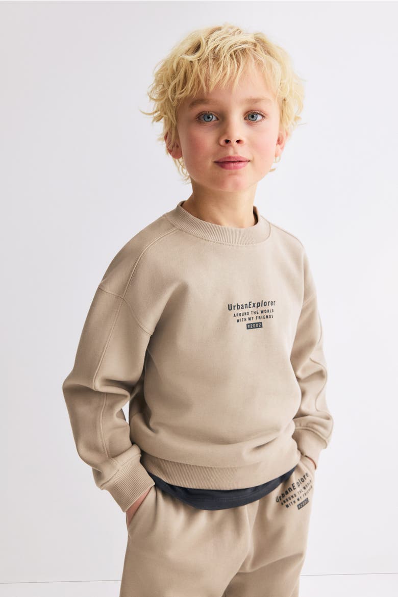 2-piece Motif-detail Sweatshirt Set, Alternate, color, Beige