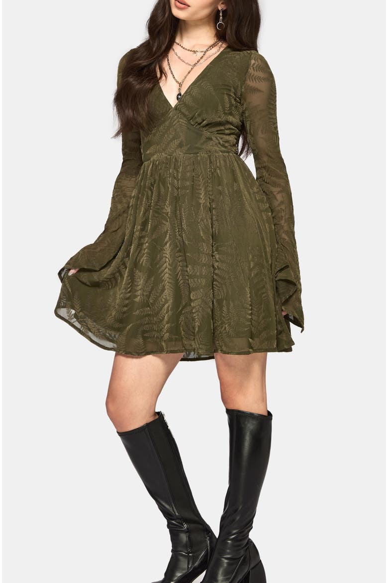 Lunafern Flute Sleeve Mini Dress, Alternate, color, Green