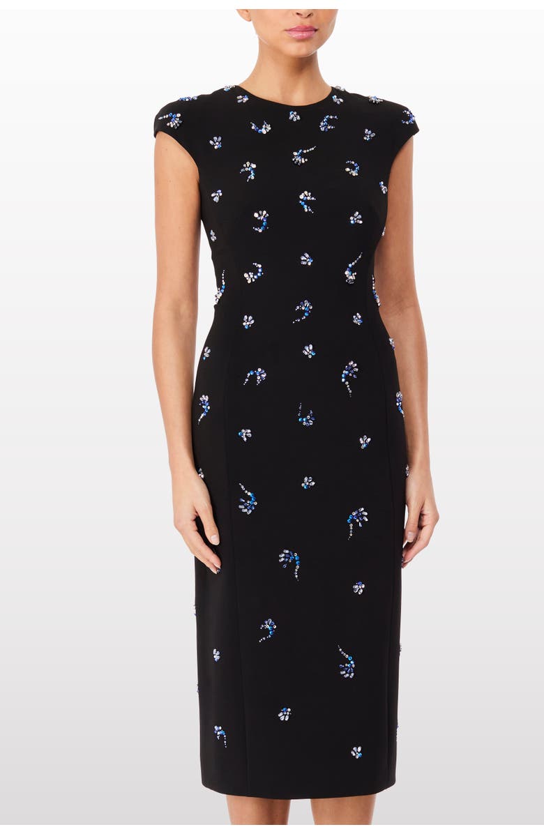 Jenny Packham Hydra Embellished Cap-Sleeve Midi Dress, Main, color, Liquorice