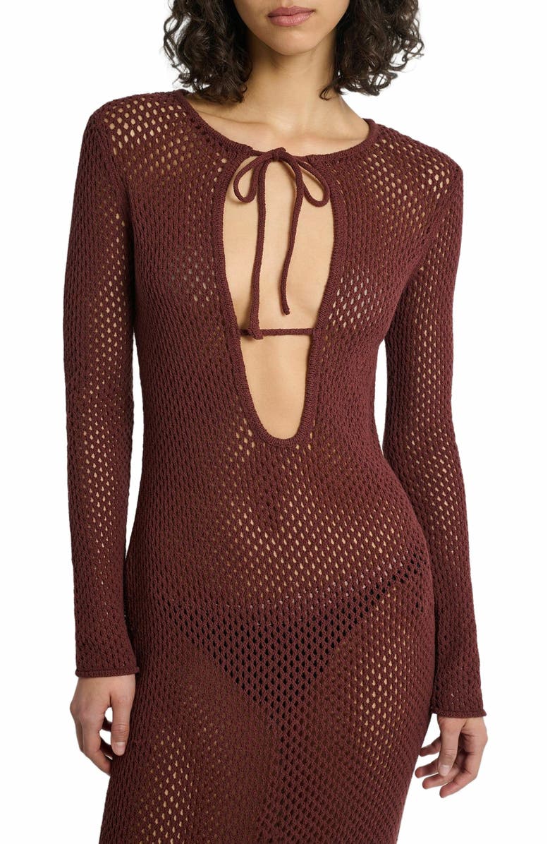 Onia Crochet Knit Cutout Maxi Dress, Alternate, color, Rum