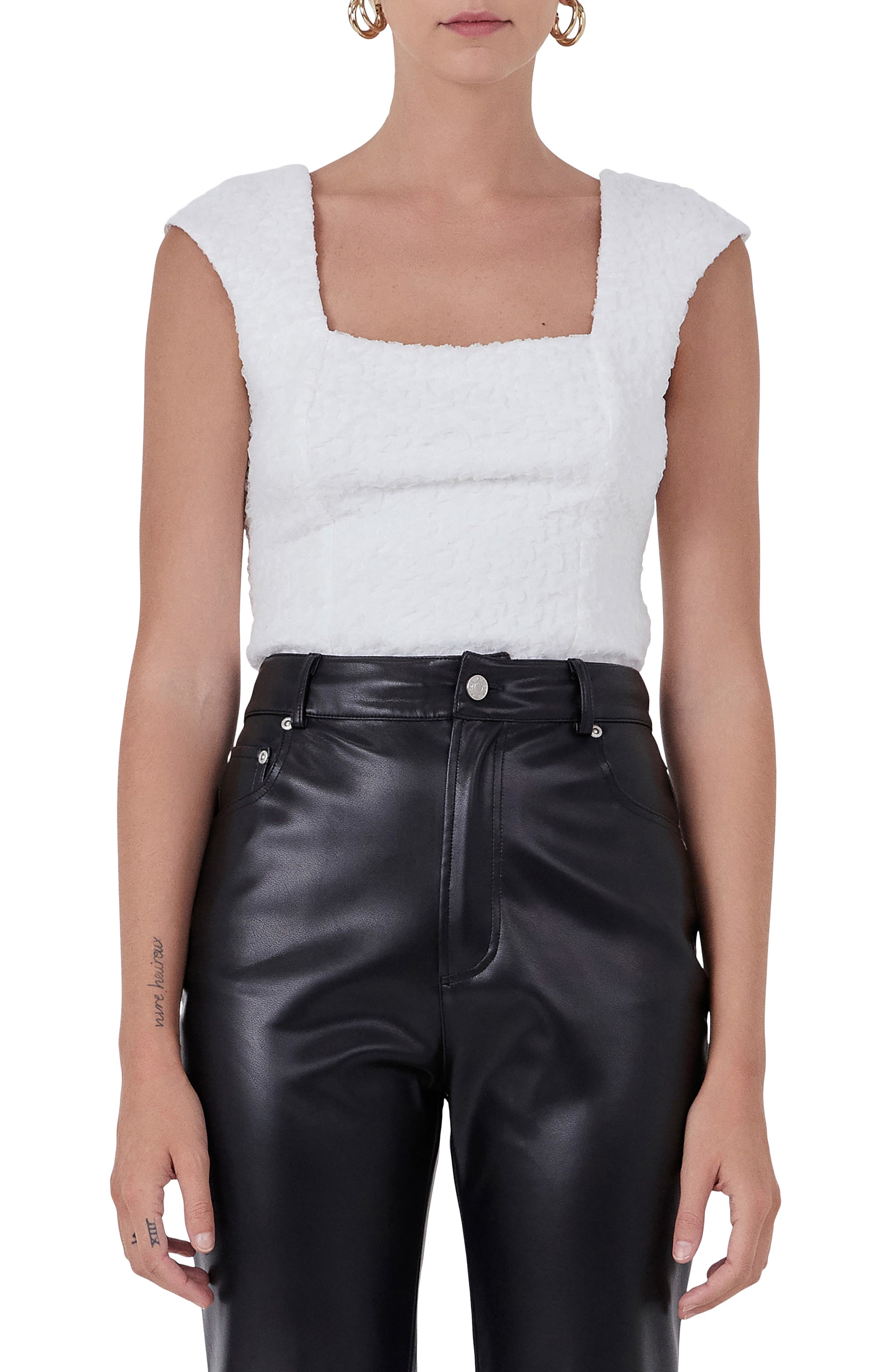 Textured Tulle Cap Sleeve Top
