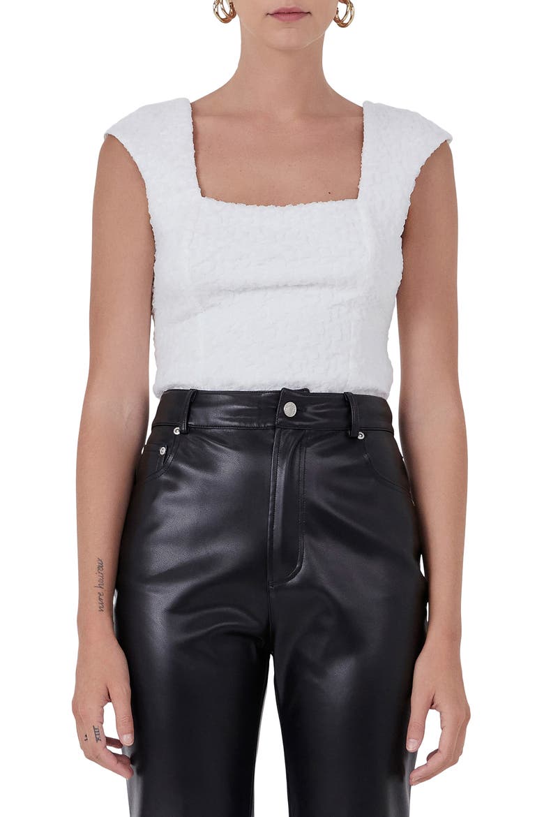 Textured Tulle Cap Sleeve Top, Main, color, WHITE