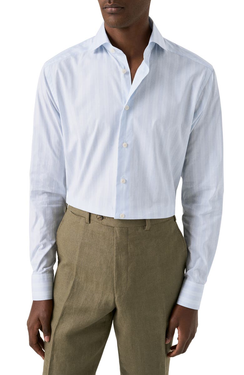 Eton Contemporray Fit Multi Stripe Poplin Dress Dress, Main, color, Medium Blue