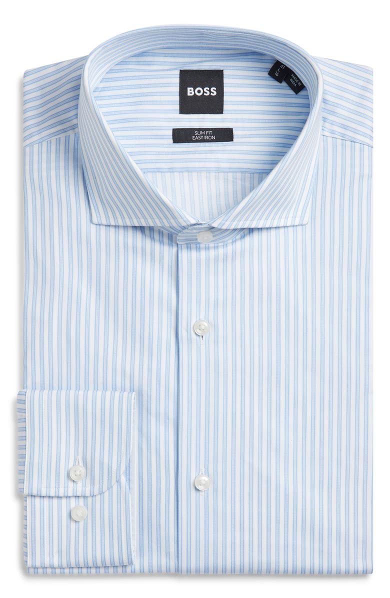 BOSS Hank Slim Fit Stripe Stretch Cotton Dress Shirt, Alternate, color, Light/ Pastel Blue