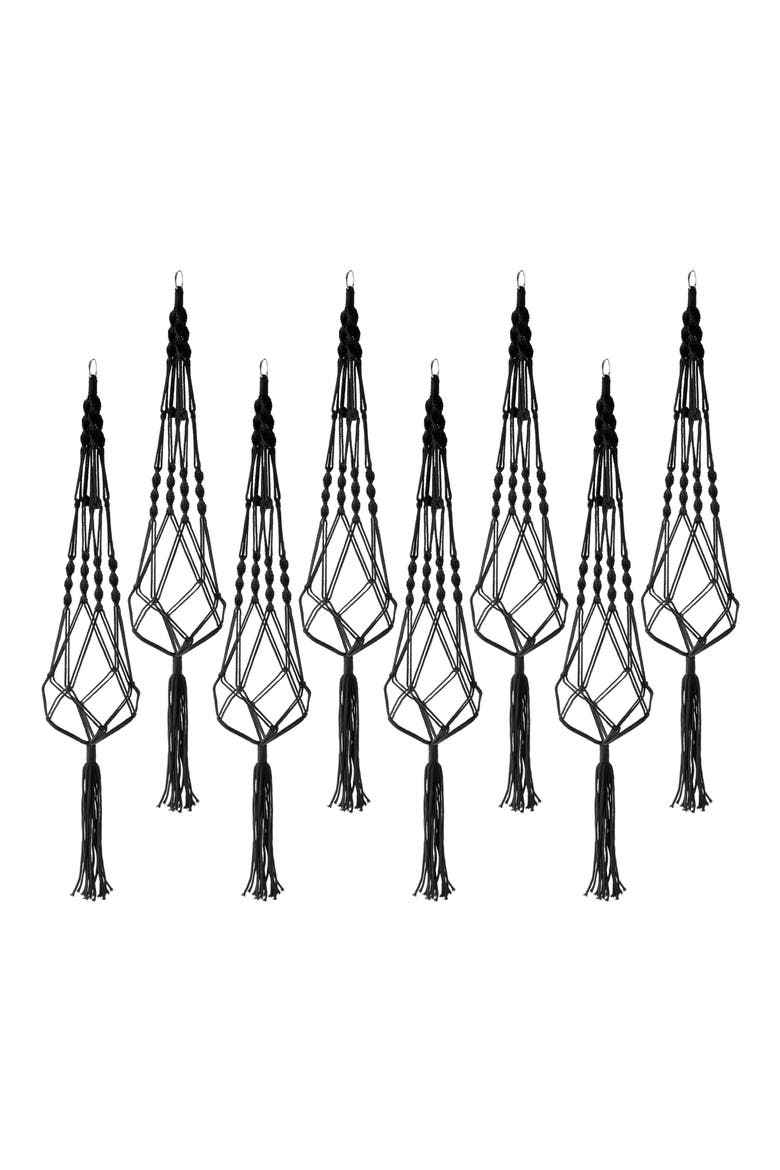 Set of 8 Macramé Plant Hangers, Main, color, BLACK