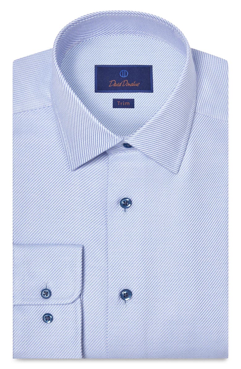 David Donahue Trim Fit Cotton Twill Dress Shirt, Main, color, Sky