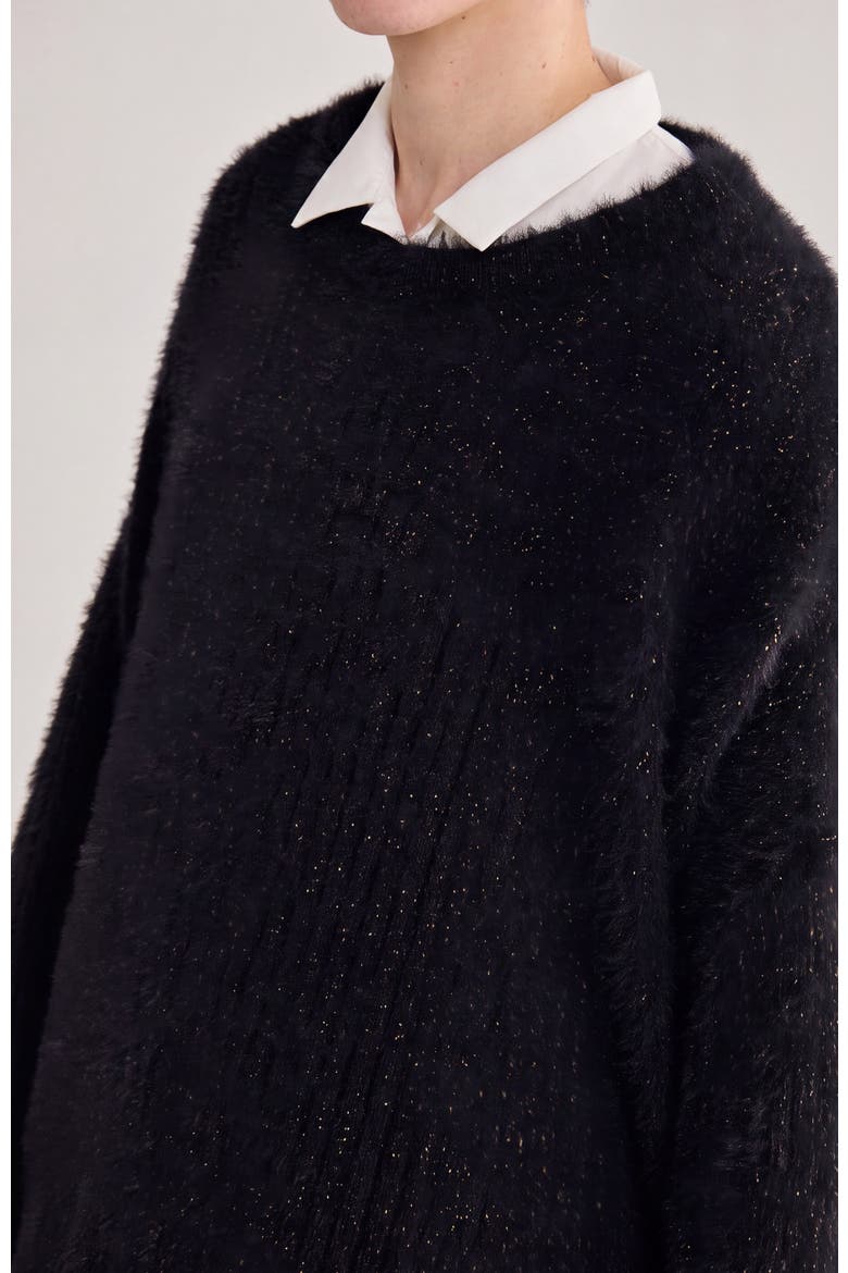 Juliette Shaggy Knit Sweater, Alternate, color, Black