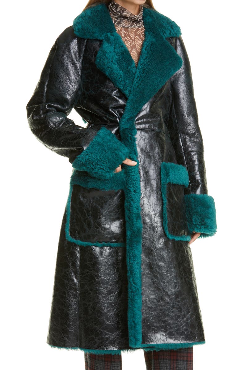 Dries Van Noten Lorca Reversible Crinkle Leather and Genuine Shearling Coat, Alternate, color,