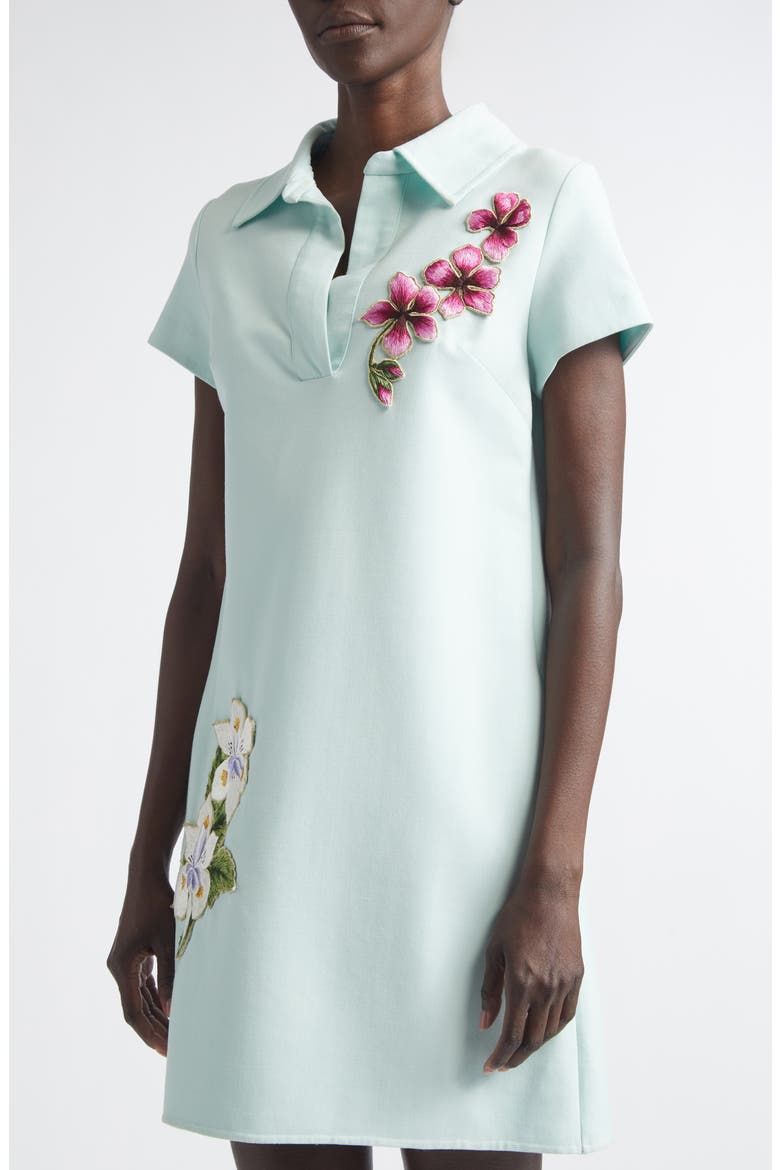 Embroidered Appliqué Stretch Wool Polo Dress, Alternate, color, SALTWATER