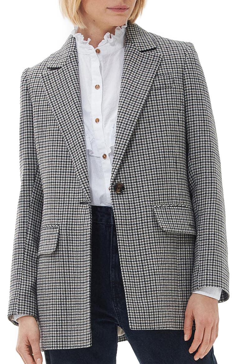 Patrisse Houndstooth Wool Blend Blazer, Main, color, LIGHT FAWN