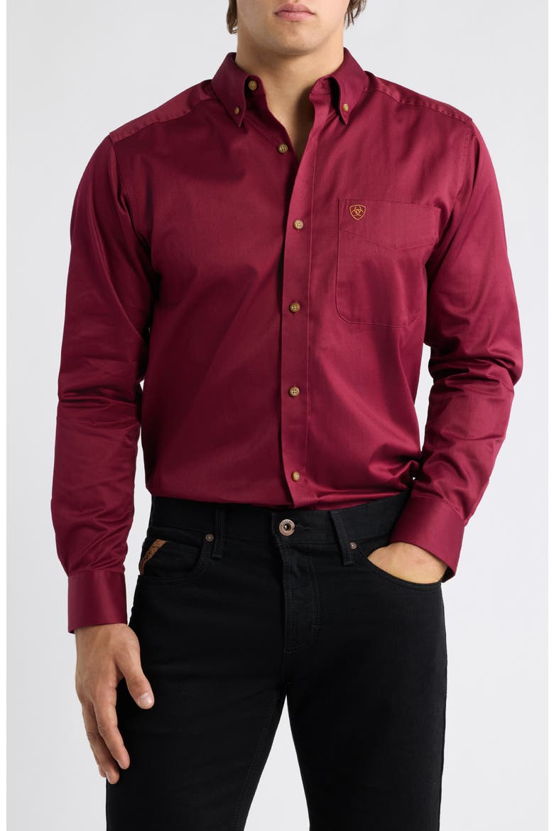 Solid Twill Fitted Shirt, Main, color, BURGUNDY
