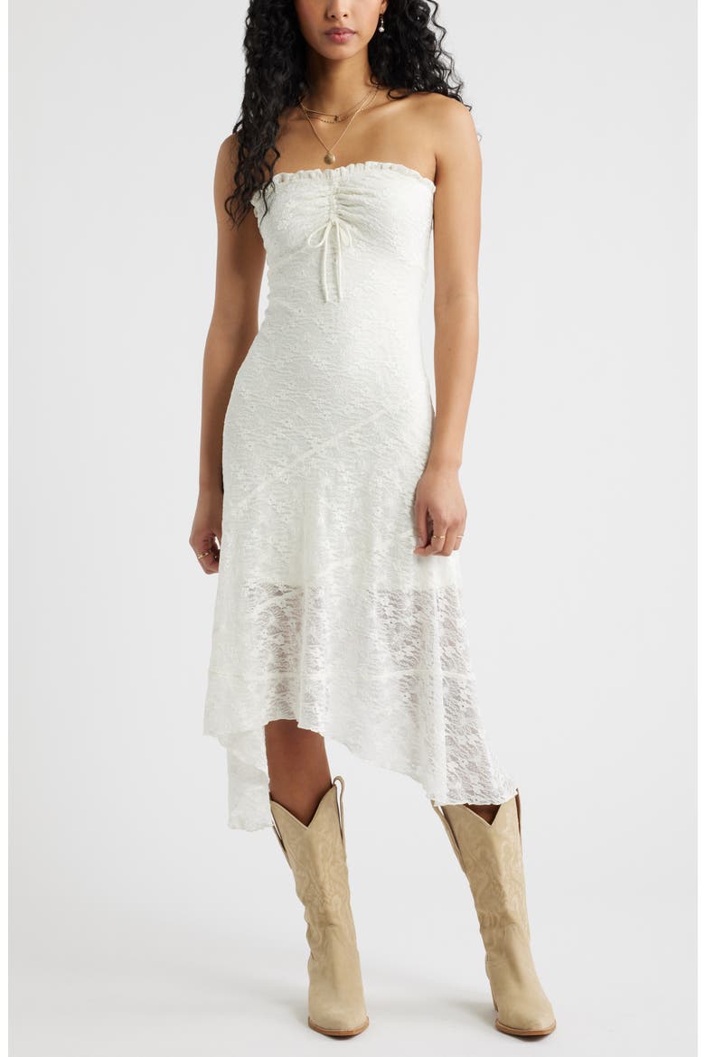 Strapless Lace Asymmetric Hem Dress, Main, color, IVORY
