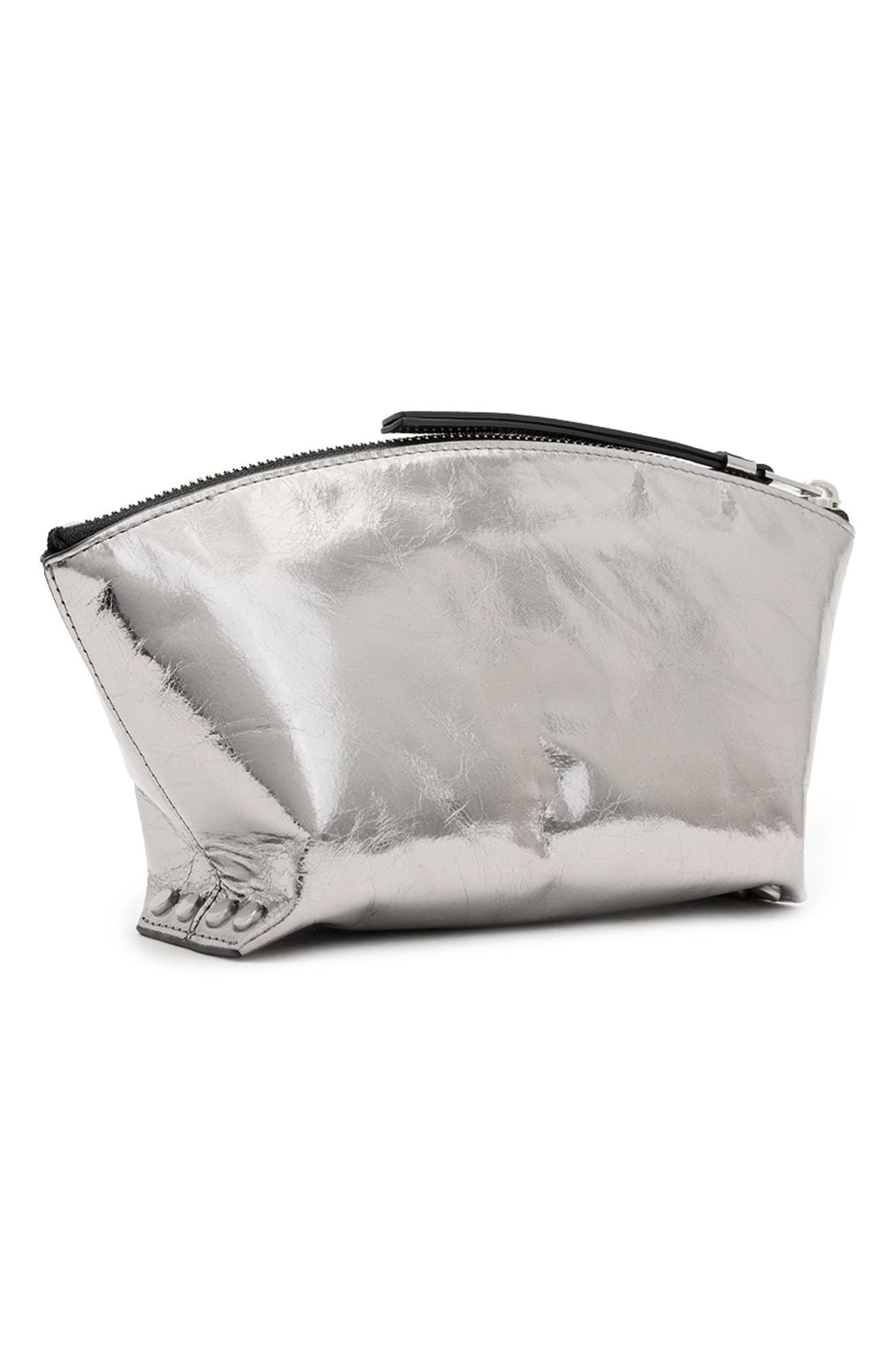 AllSaints Anais Stud Metallic Leather Clutch, Alternate, color, 