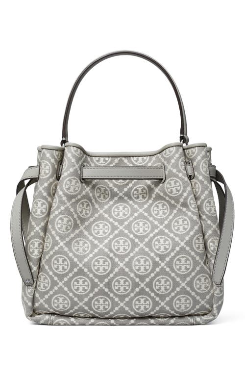 Tory Burch Romy Pebble Leather Bucket Bag In Gray