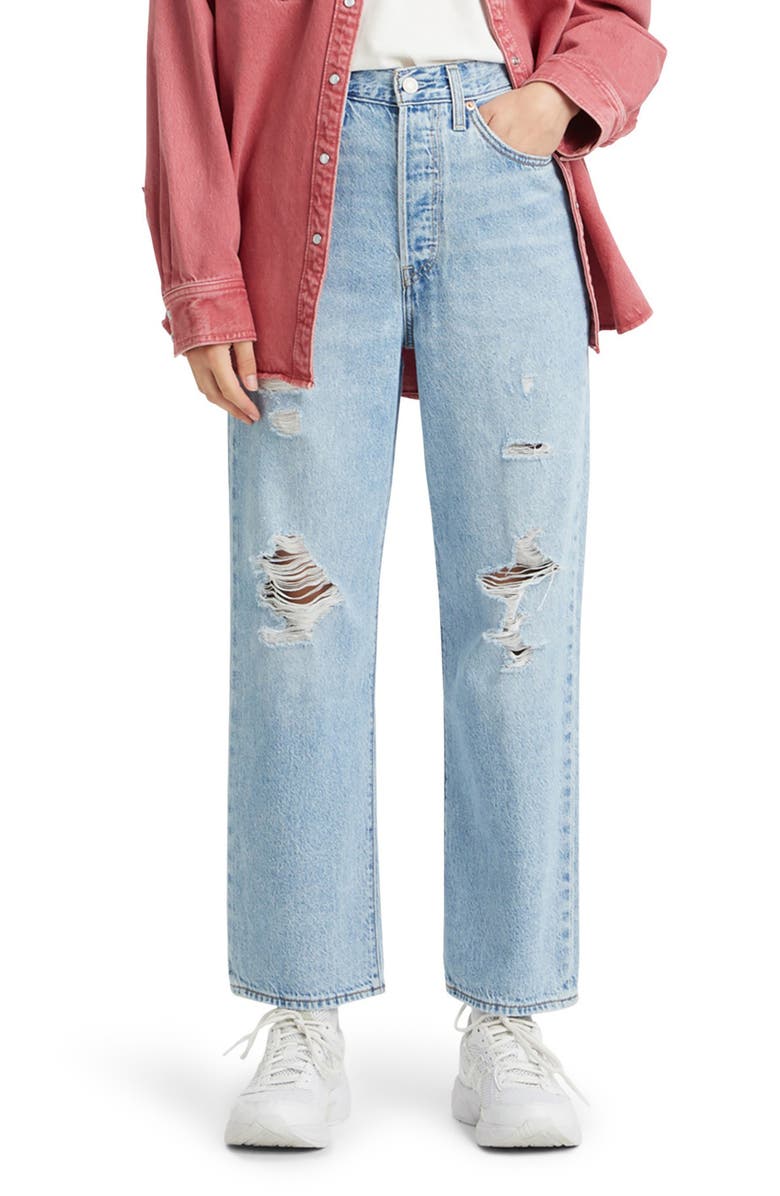 Levi's<sup>®</sup> Ribcage Ripped High Waist Ankle Straight Leg Jeans, Main, color, 