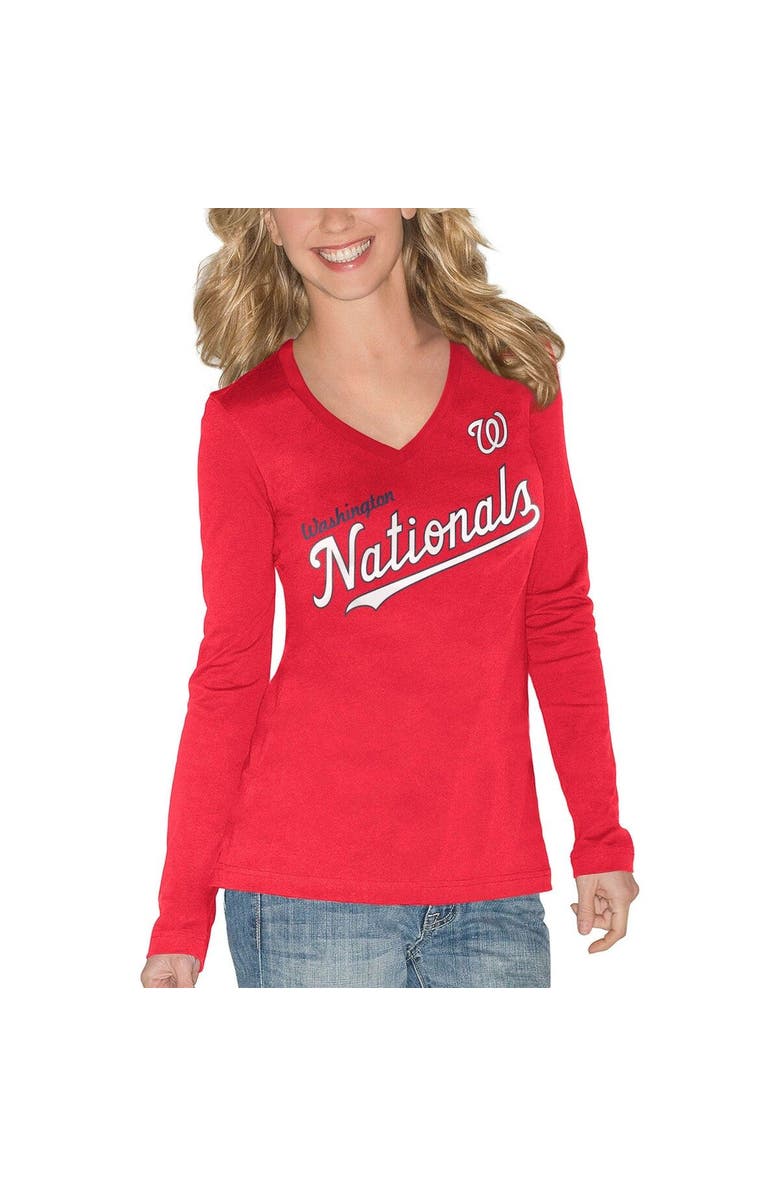 G-III 4HER BY CARL BANKS Women's G-III 4Her by Carl Banks Red Washington Nationals Post Season Long Sleeve T-Shirt, Alternate, color, 