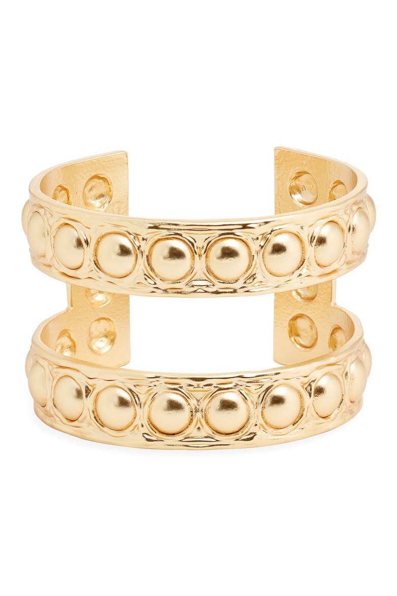 Studded Two-Row Cuff Bracelet, Main, color, GOLD