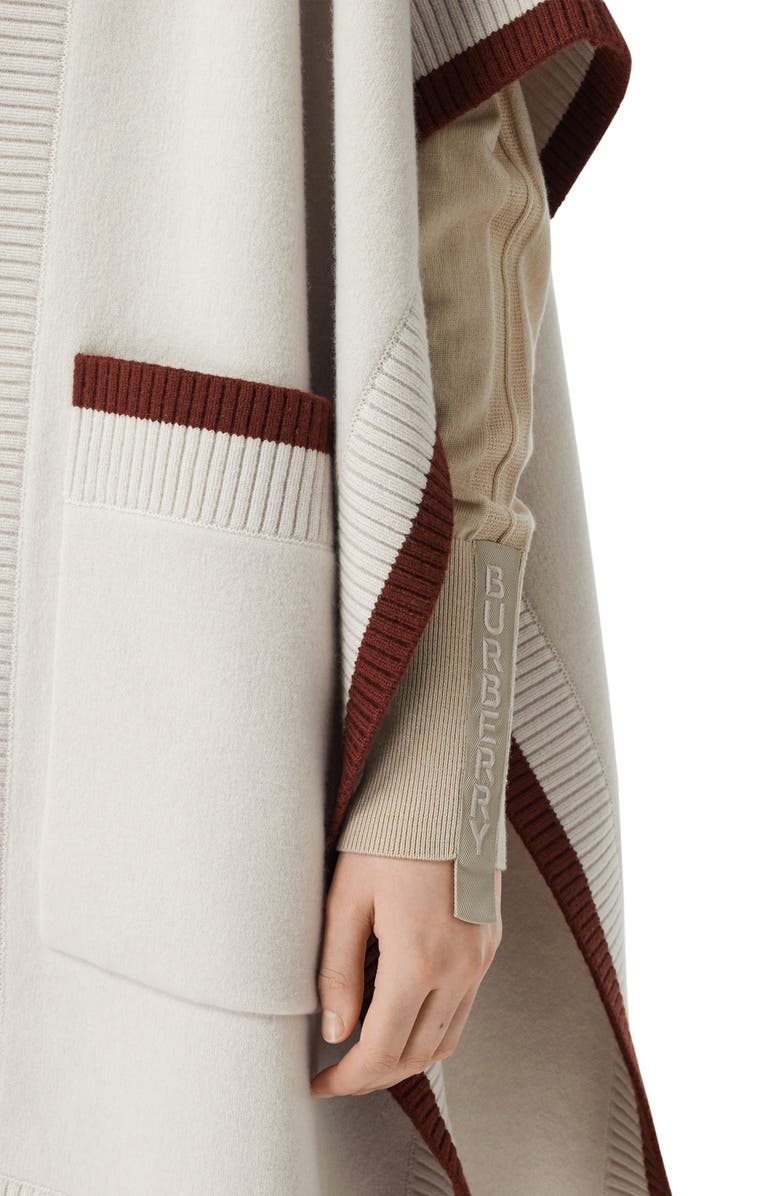 Burberry Carla Logo Hooded Wool Blend Cape, Alternate, color, 