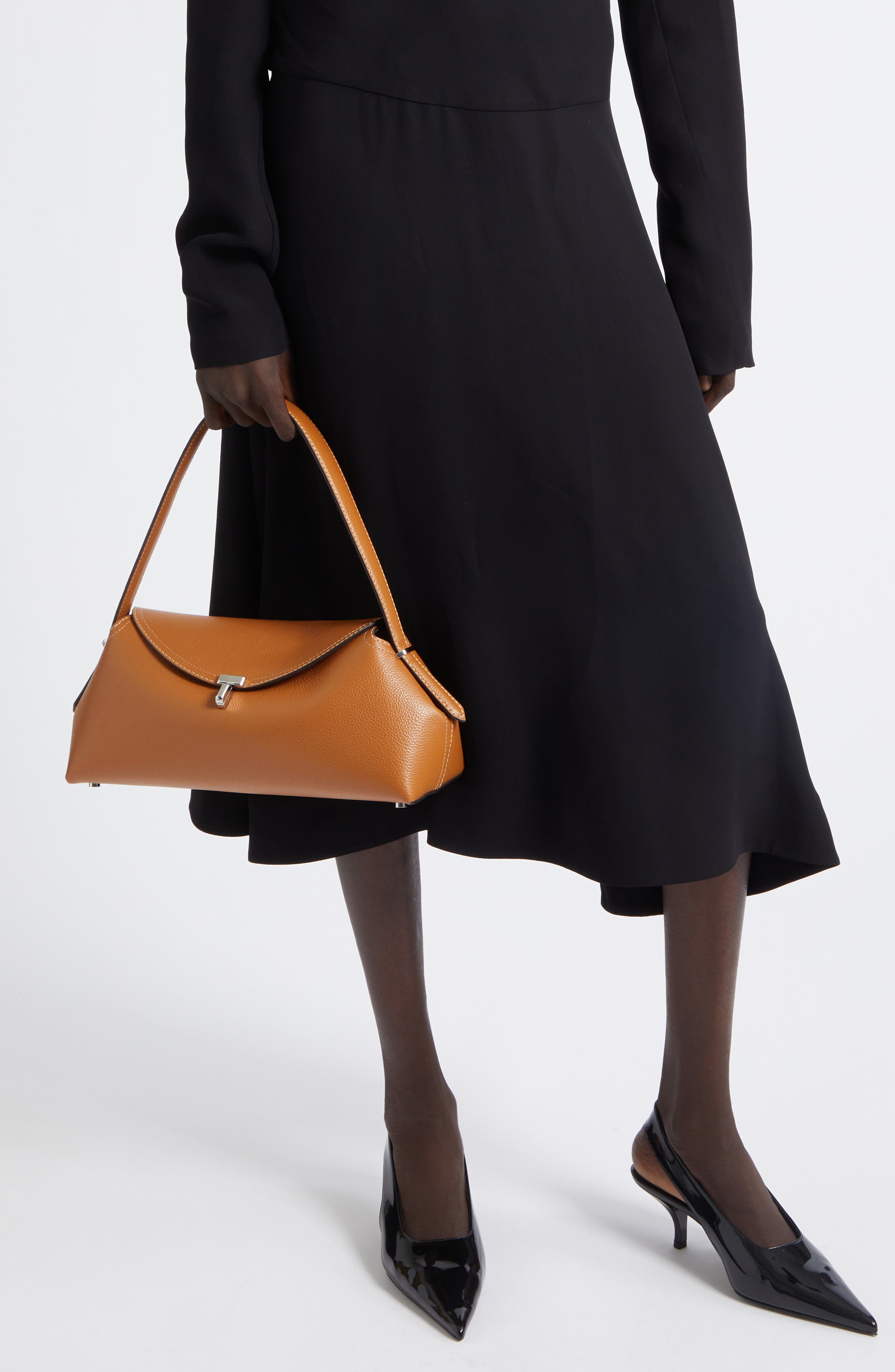 T-Lock Leather Shoulder Bag, Alternate, color, TAN