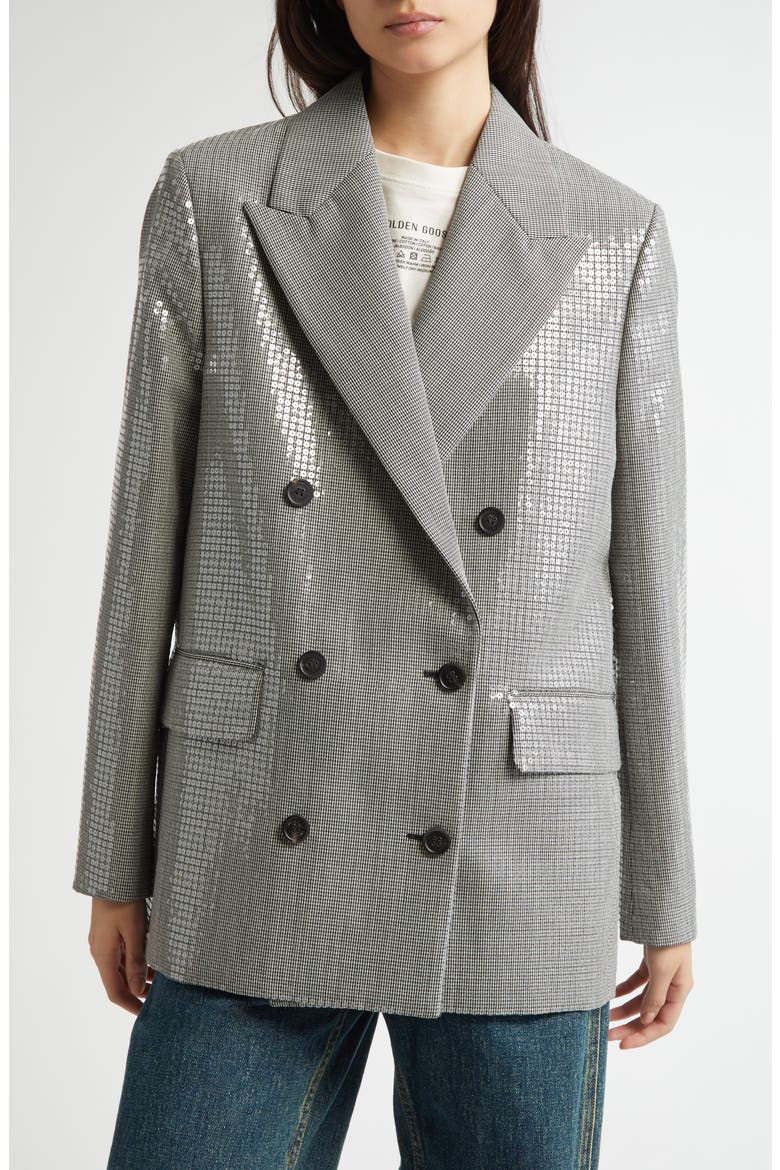 Journey Sequin Microhoundstooth Boyfriend Blazer, Alternate, color, BLACK/ ANTIQUE WHITE