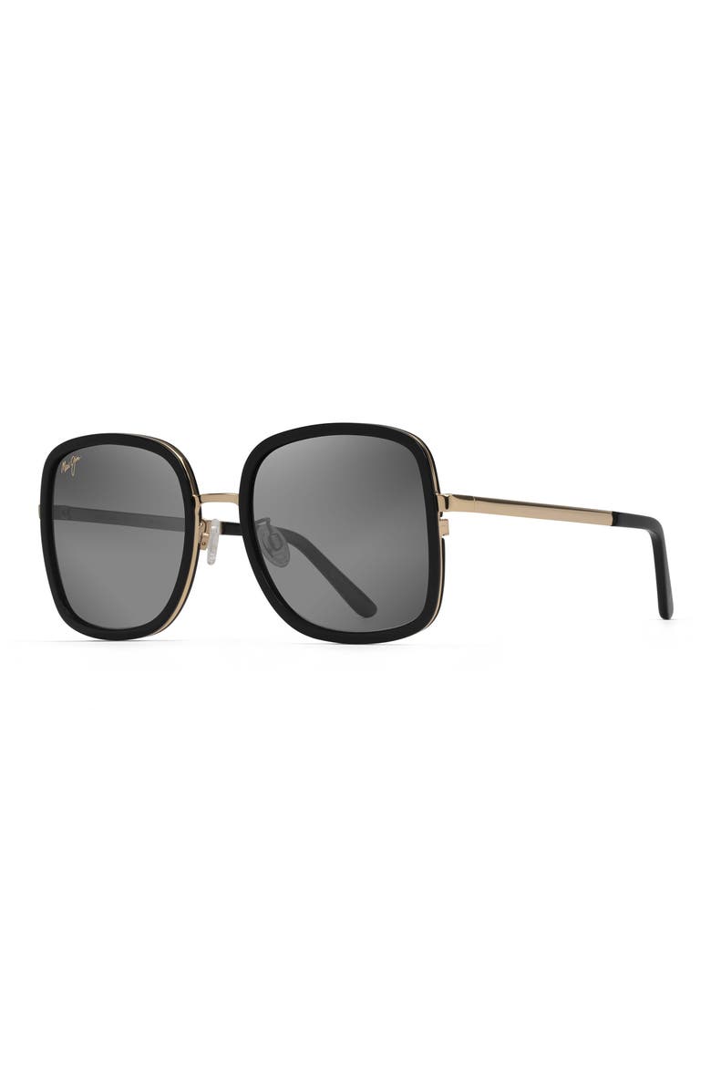 Pua 55mm Polarized Square Sunglasses, Alternate, color, BLACK GLOSS WITH SHINY GOLD
