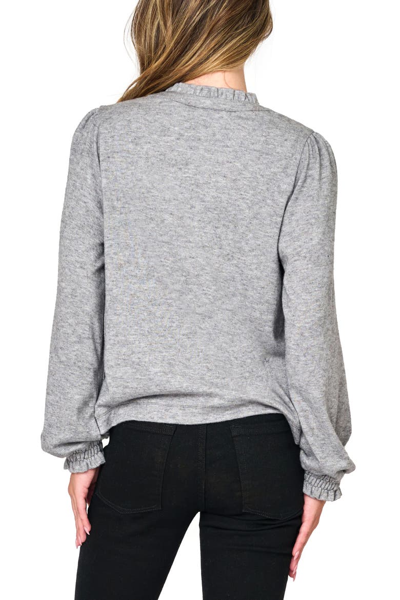 Ruffle Accent Cardigan, Alternate, color, HEATHER GREY