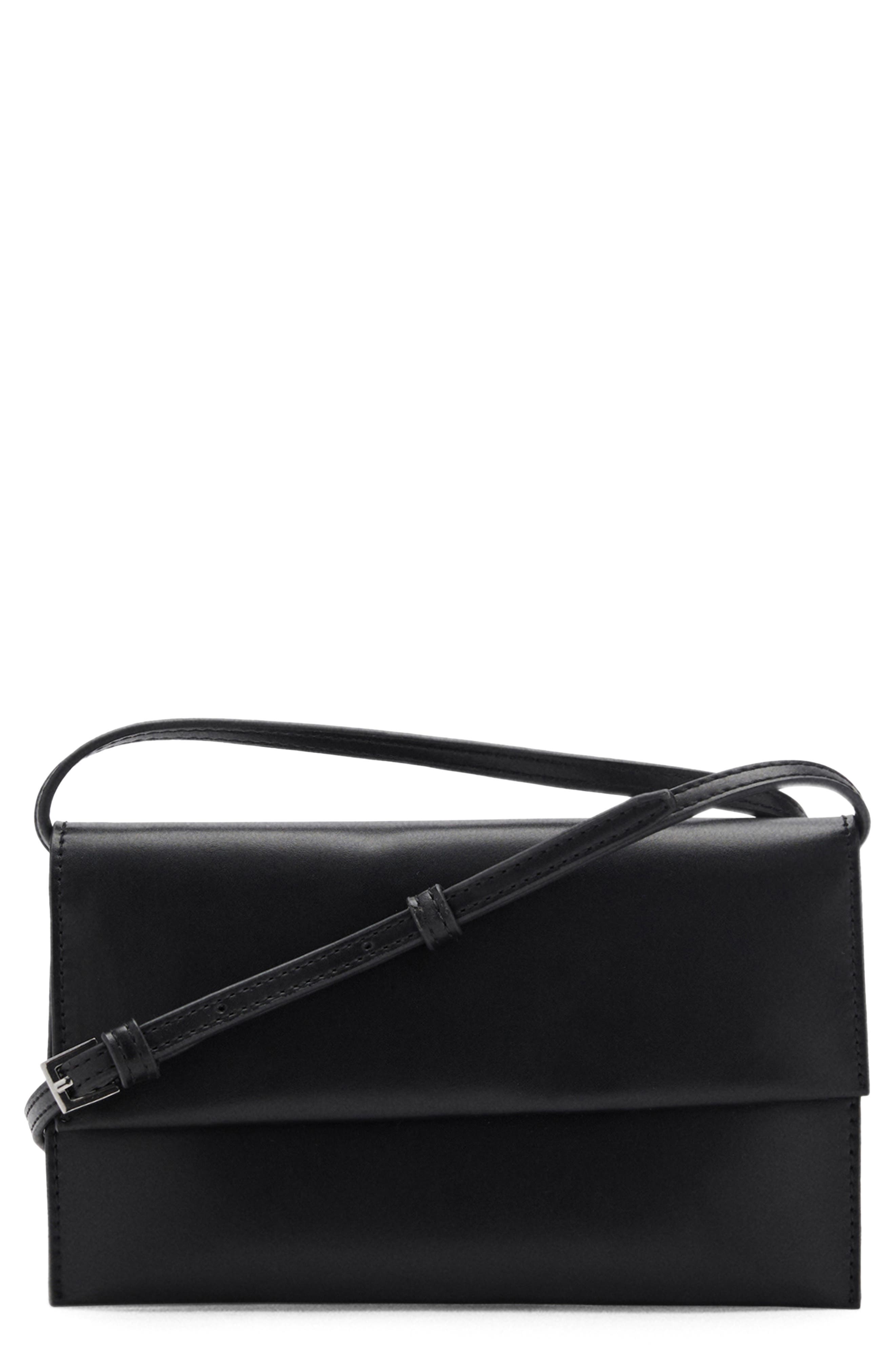 MANGO Faux Leather Crossbody Bag, Main, color, Black