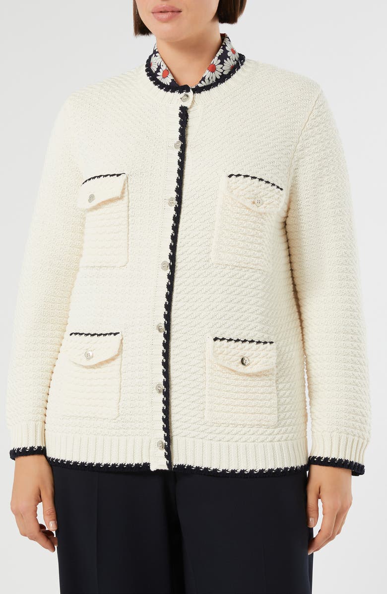 Marina Rinaldi Mrs. Armony Cotton Button-Up Cardigan, Main, color, Ivory