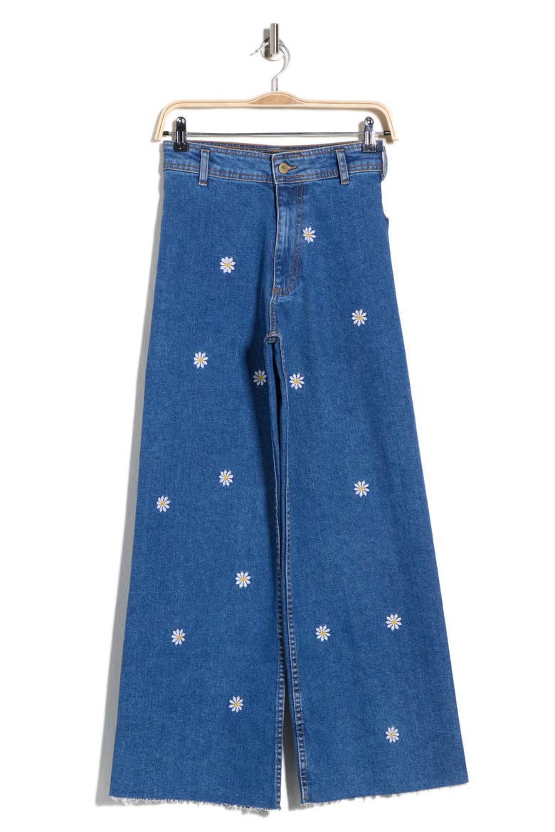 Floral Embroidered Wide Leg Jeans, Alternate, color, MEDIUM BLUE