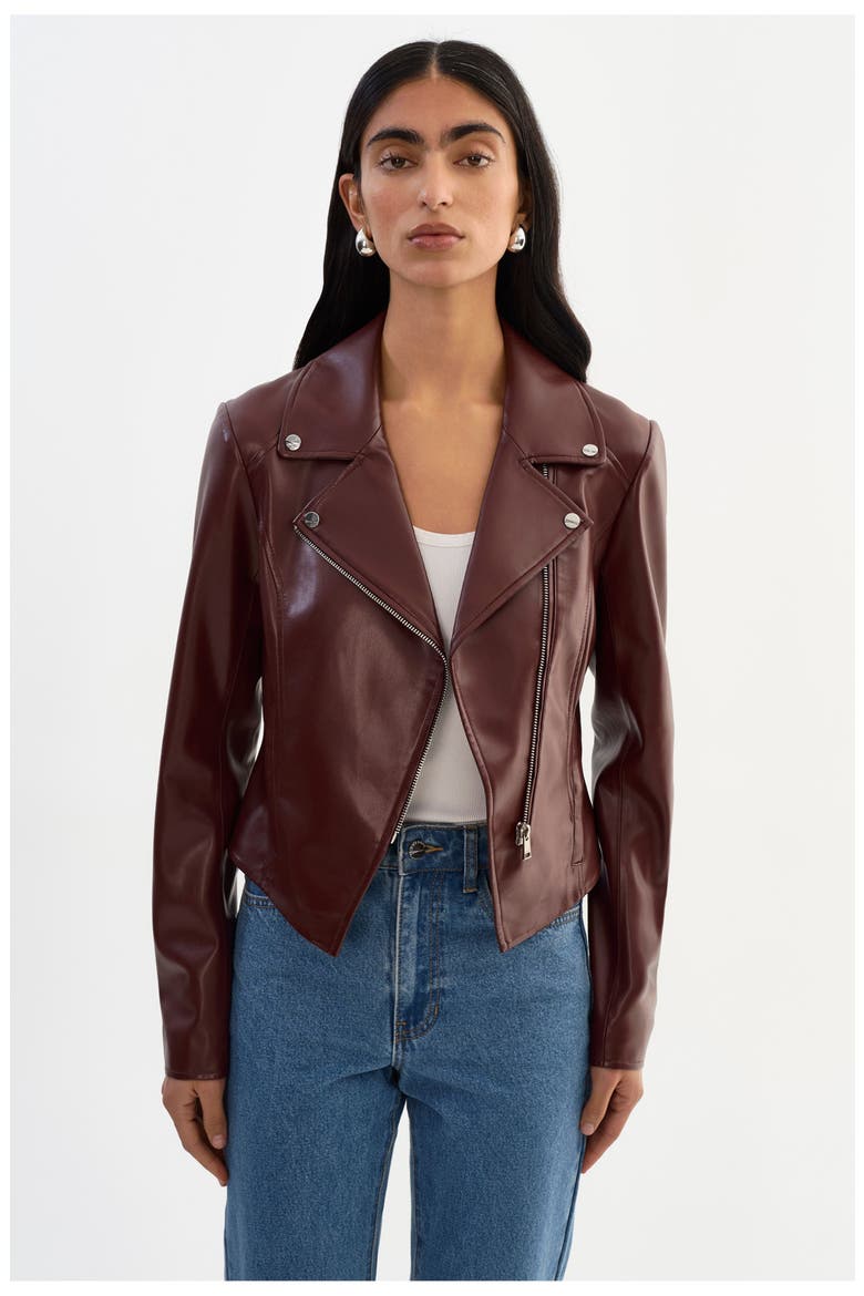 Pascale | Fitted Faux Leather Jacket, Alternate, color, Wax Brown