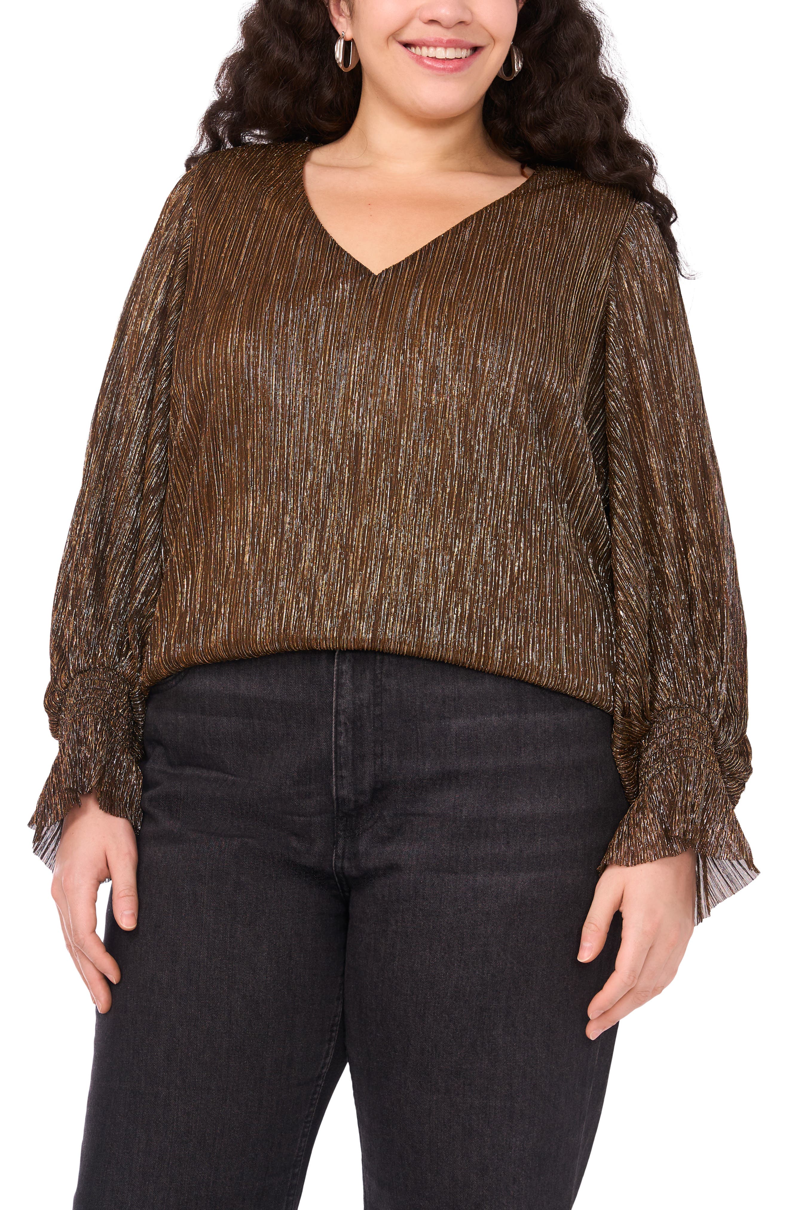 Vince Camuto Metallic V-Neck Top
