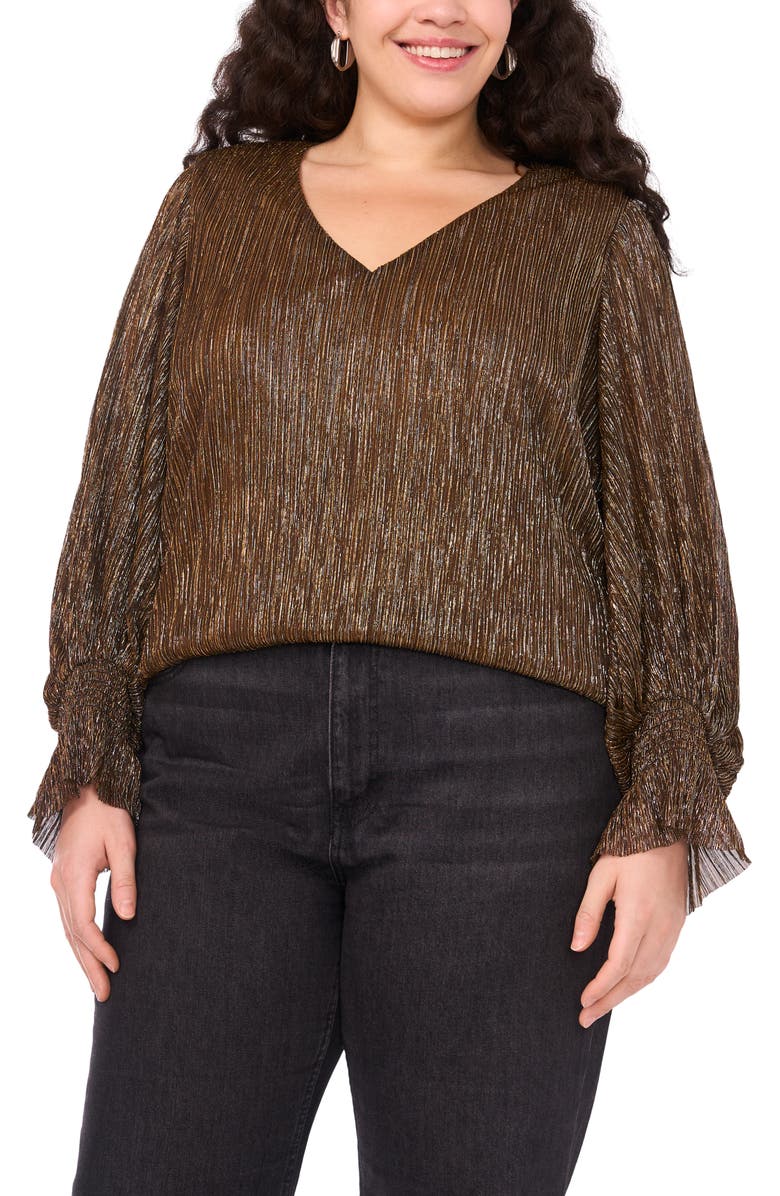 Vince Camuto Metallic V-Neck Top, Main, color, Foxtrot