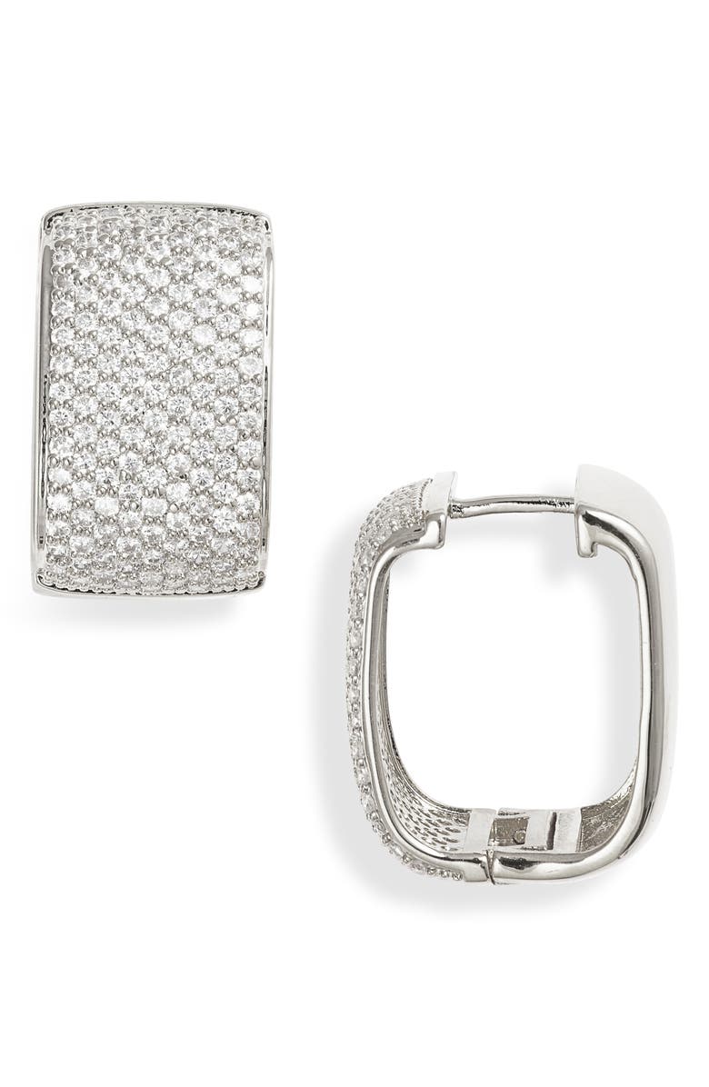 Nordstrom Pavé Cubic Zirconia Wide Square Huggie Hoop Earrings, Main, color,
