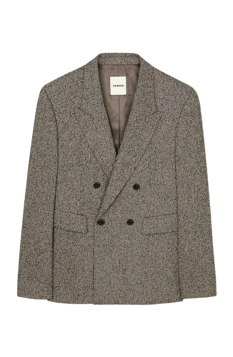 SANDRO Double-breasted suit jacket, Alternate, color, String Chine