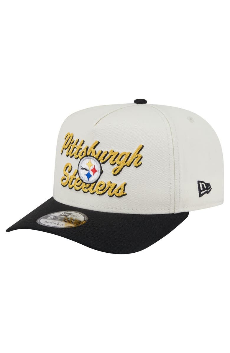 New Era Men's New Era  Cream/Black Pittsburgh Steelers Chainstitch A-Frame 9FIFTY Adjustable Hat, Main, color, Cream