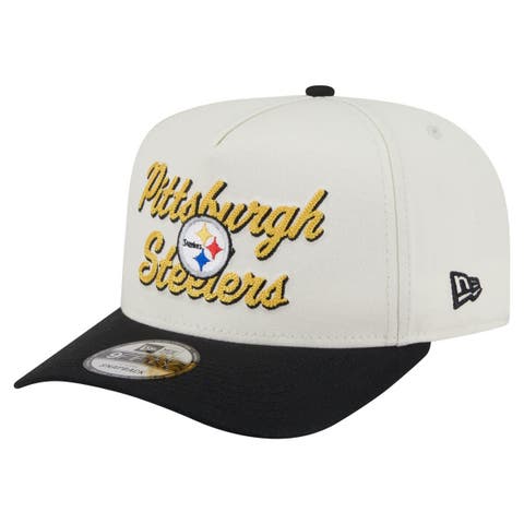 Men's New Era  Cream/Black Pittsburgh Steelers Chainstitch A-Frame 9FIFTY Adjustable Hat