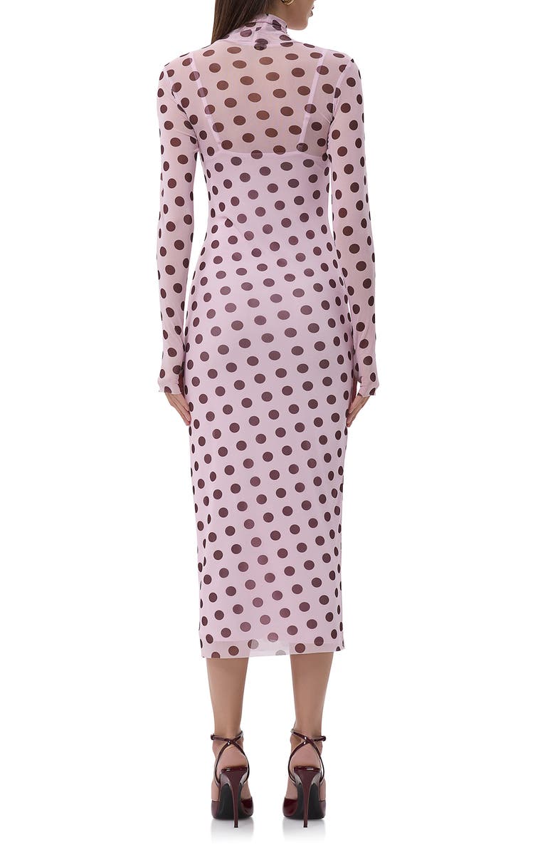 AFRM Shailene Turtleneck Long Sleeve Mesh Midi Dress, Alternate, color, Rose Dot