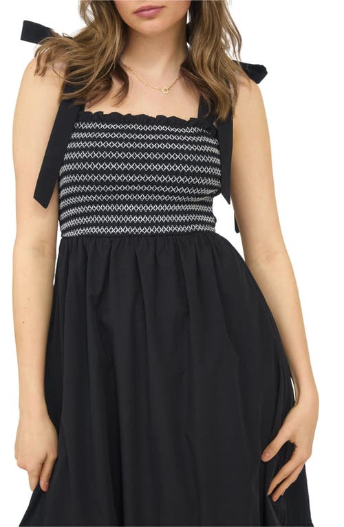 August Sky Embroidered Smocked Dress In Black