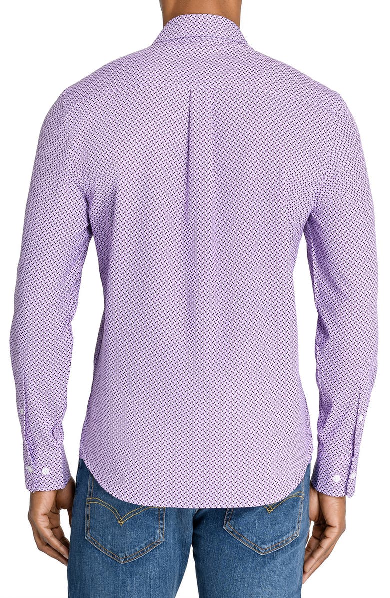 CONSTRUCT Slim Fit Mosaic Dot Recycled 4-Way Stretch Performance Long Sleeve Shirt, Alternate, color, Purple