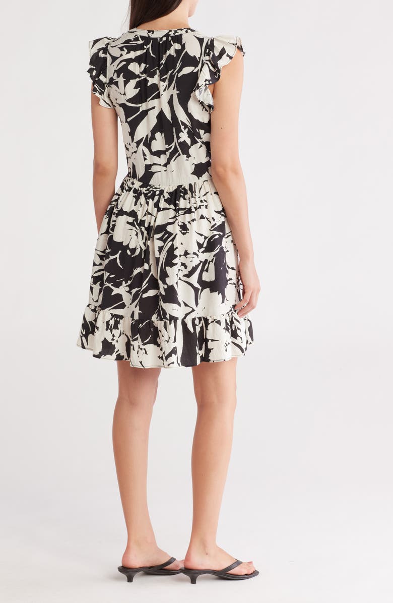 Caslon<sup>®</sup> Print Ruffle Shoulder Minidress, Alternate, color, Black- White