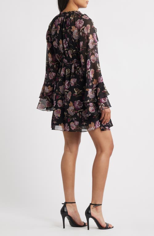 Sam Edelman Dark Rose Long Sleeve Minidress In Black