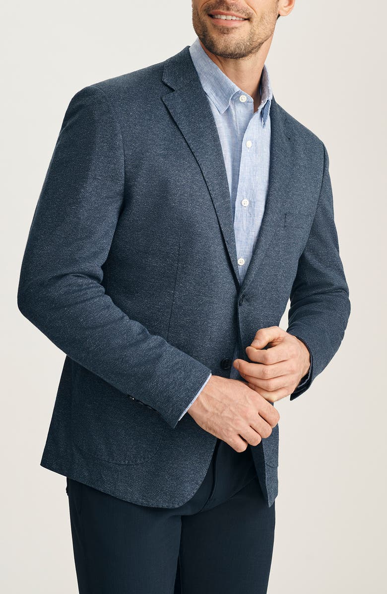 34 Heritage Matteo Slim Fit Navy Mélange Cotton & Linen Piqué Sport Coat, Alternate, color, Navy