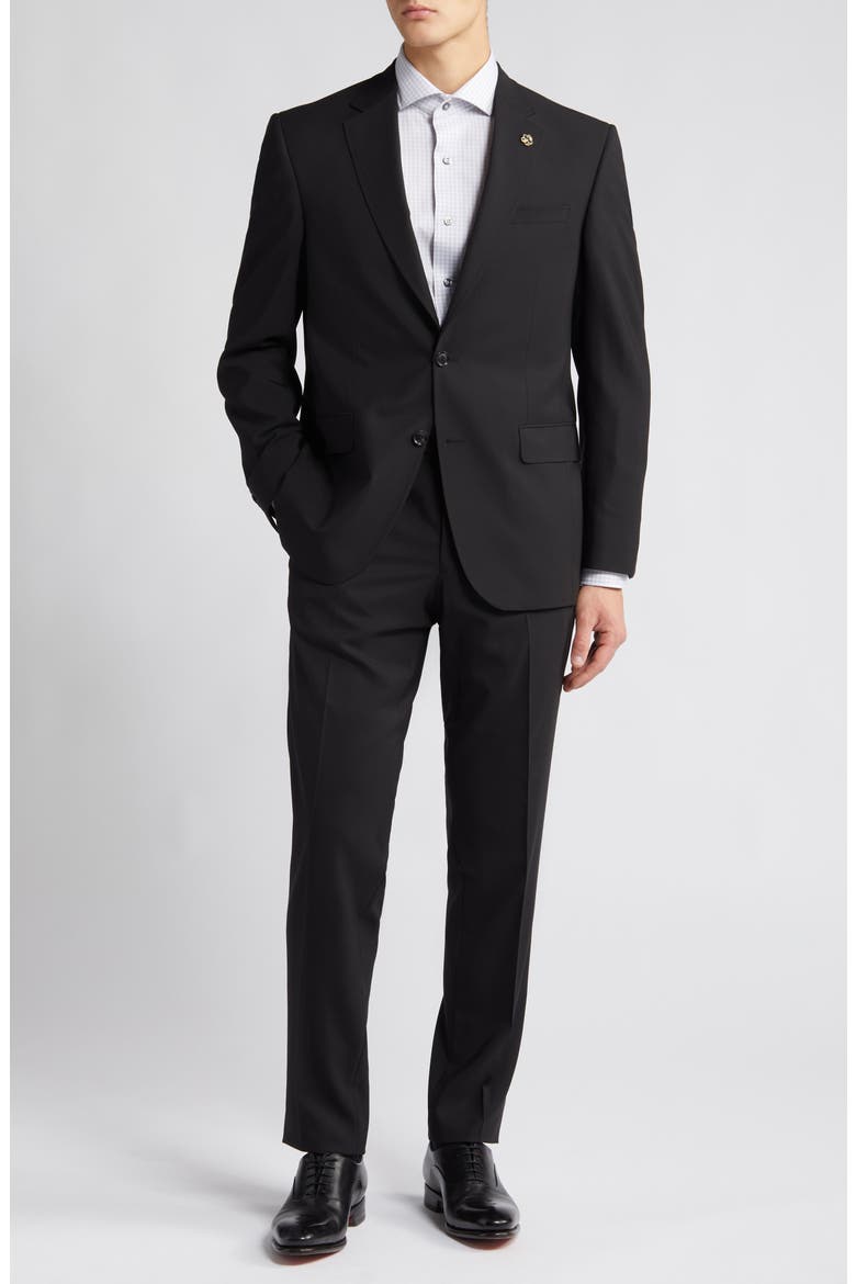 Jay Trim Fit Solid Wool Suit, Main, color, BLACK