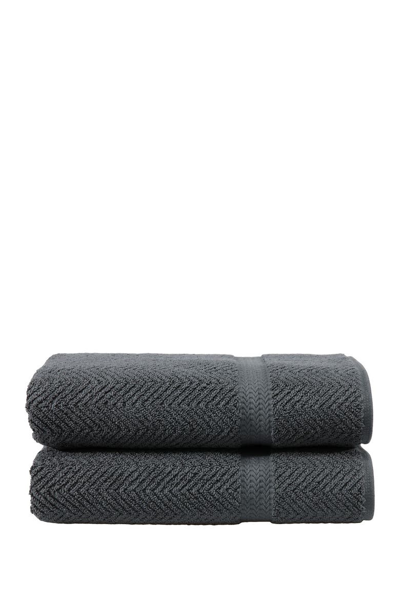 Grey Herringbone Bath Towels - Set of 2, Main, color, GREY