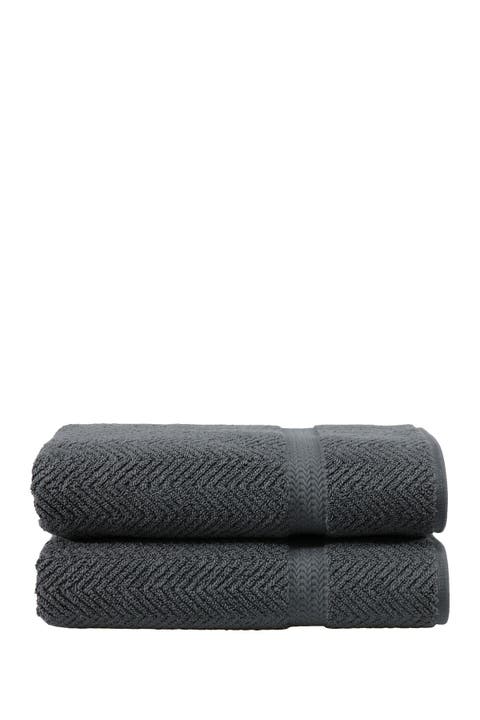 Grey Herringbone Bath Towels - Set of 2