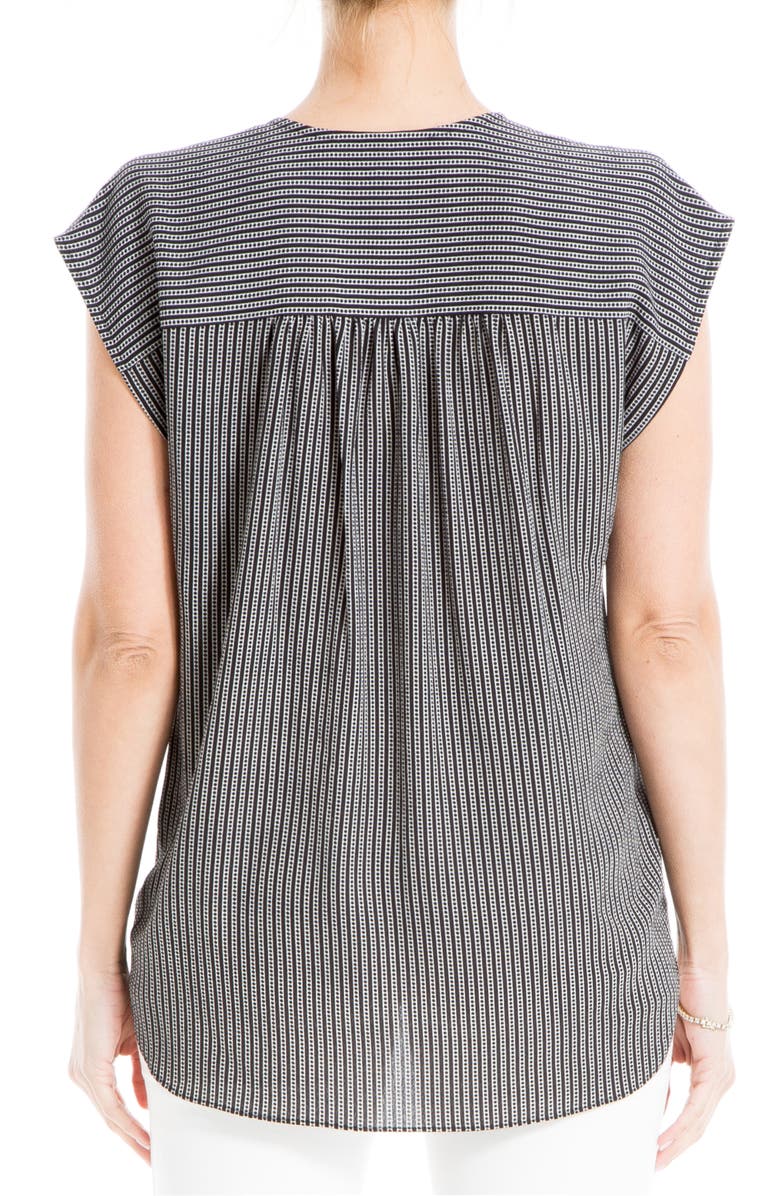 MAX STUDIO Cap Sleeve High-Low Blouse, Alternate, color, Black/ Ivory Polka Stripe